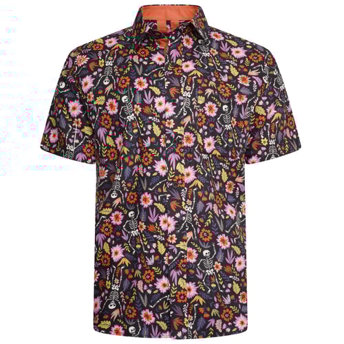 KAM Skeleton Print Shirt Navy